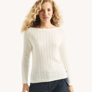 Nautica Women's White Cable Knit Boatneck Sweater Size Medium